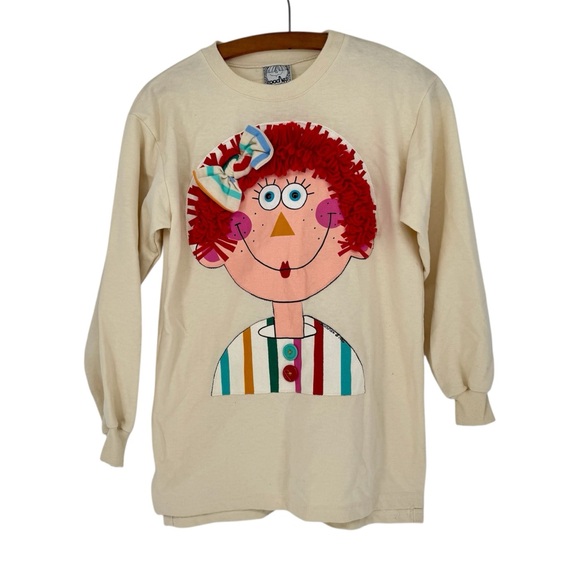 Zoodles Other - Vintage Zoodles 1996 Cream Bow Button Red Hair Girly Graphic Sweater Size 10-12